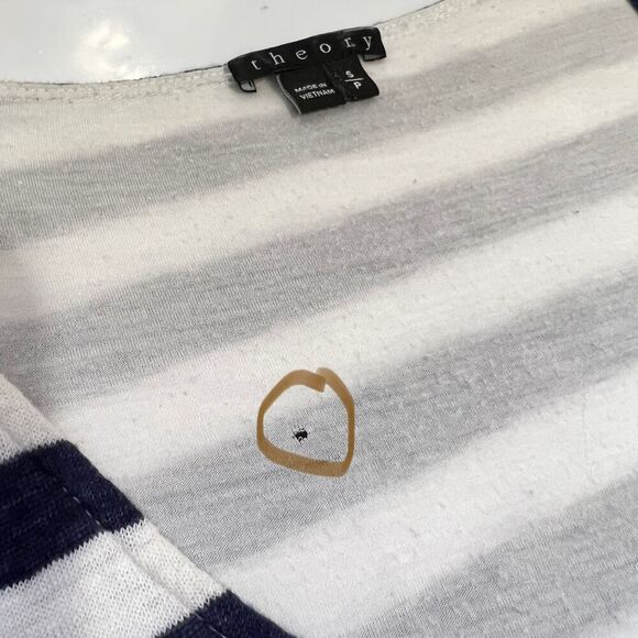 THEORY Nautical Karelo Shirt Dress in Navy & White Striped Small Soft Linen - Picture 9 of 16